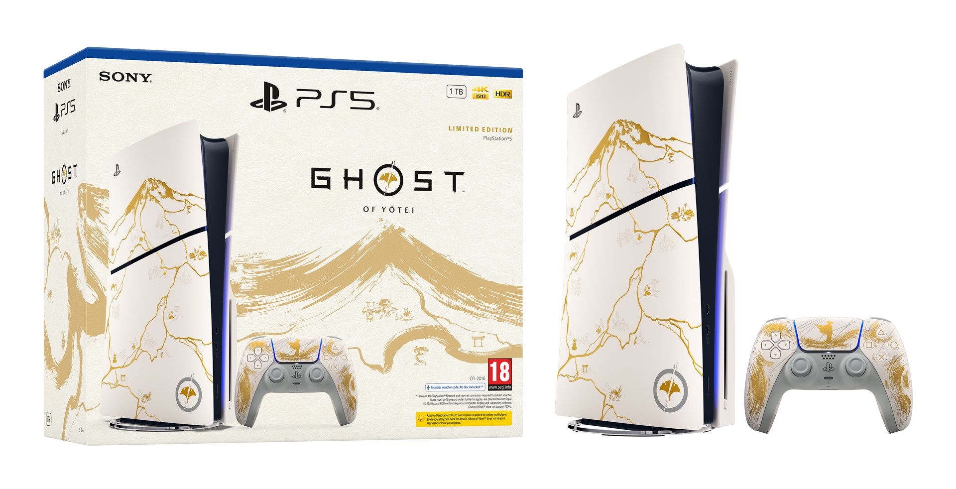 Sony PlayStation 5 -konsoli - Ghost of Yotei Gold Limited Edition Bundle (malliryhmä - slim)