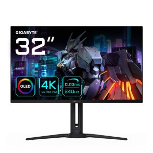 GIGABYTE AORUS FO32U2 32 tuuman OLED-pelinäyttö - 3840 x 2160 (UHD), 240 Hz, 0,03 ms, KVM, 250 cd/m2, FreeSync Premium Pro, DisplayHDR True Black 400, HDMI 2.1